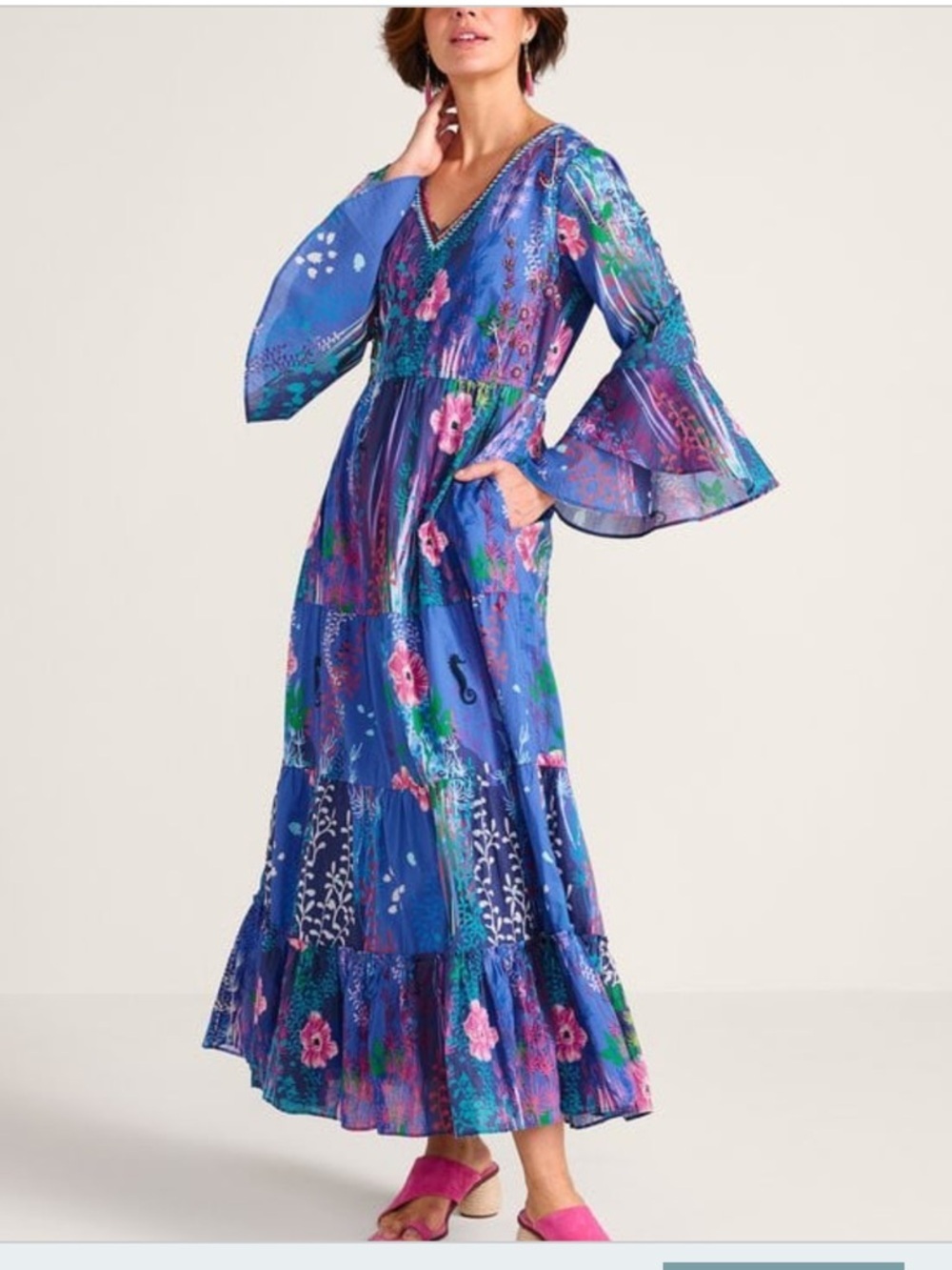 Soft Surroundings Marta Dress maxi beaded floral art to wear beachy boho size M - Picture 2 of 12